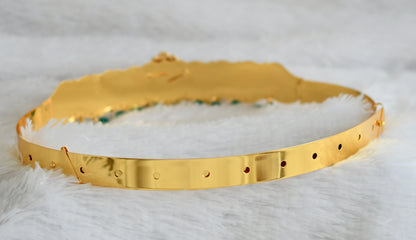Gold tone pink-white stone green bead waist band dj-50399