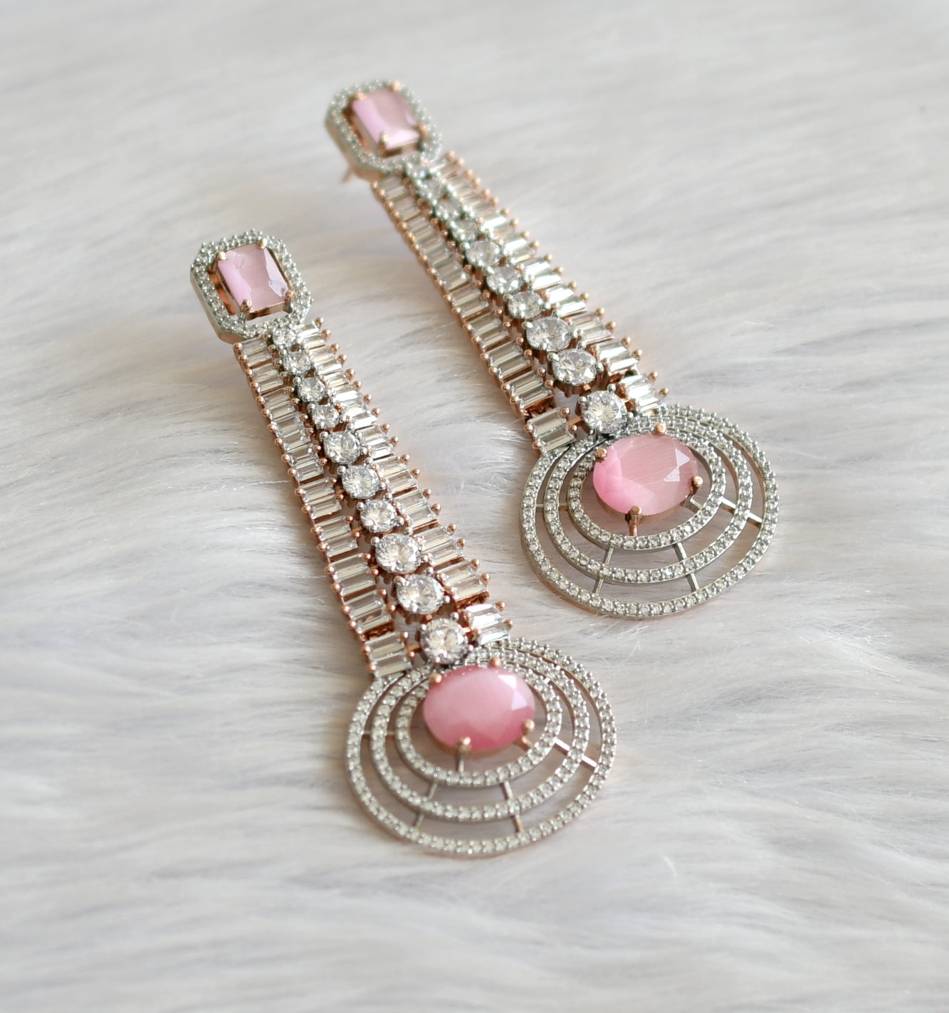 Pink Purple Gemstone Earrings Cascade, Colorful Long Multi Gemstone Earrings  - Valltasy