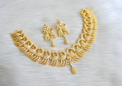 Gold tone cz white peacock necklace set dj-09569