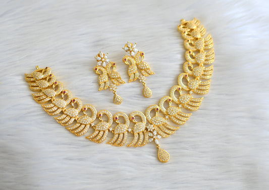 Gold tone cz white peacock necklace set dj-09569