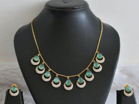 Antique cz sea green thilak stone necklace set dj-48446