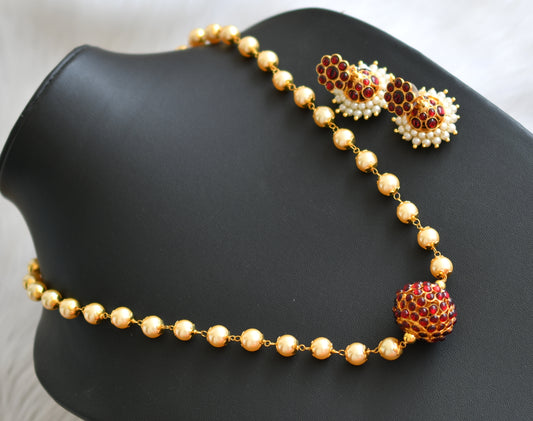 Gold tone kemp Rudhra ball pearl necklace set dj-24964