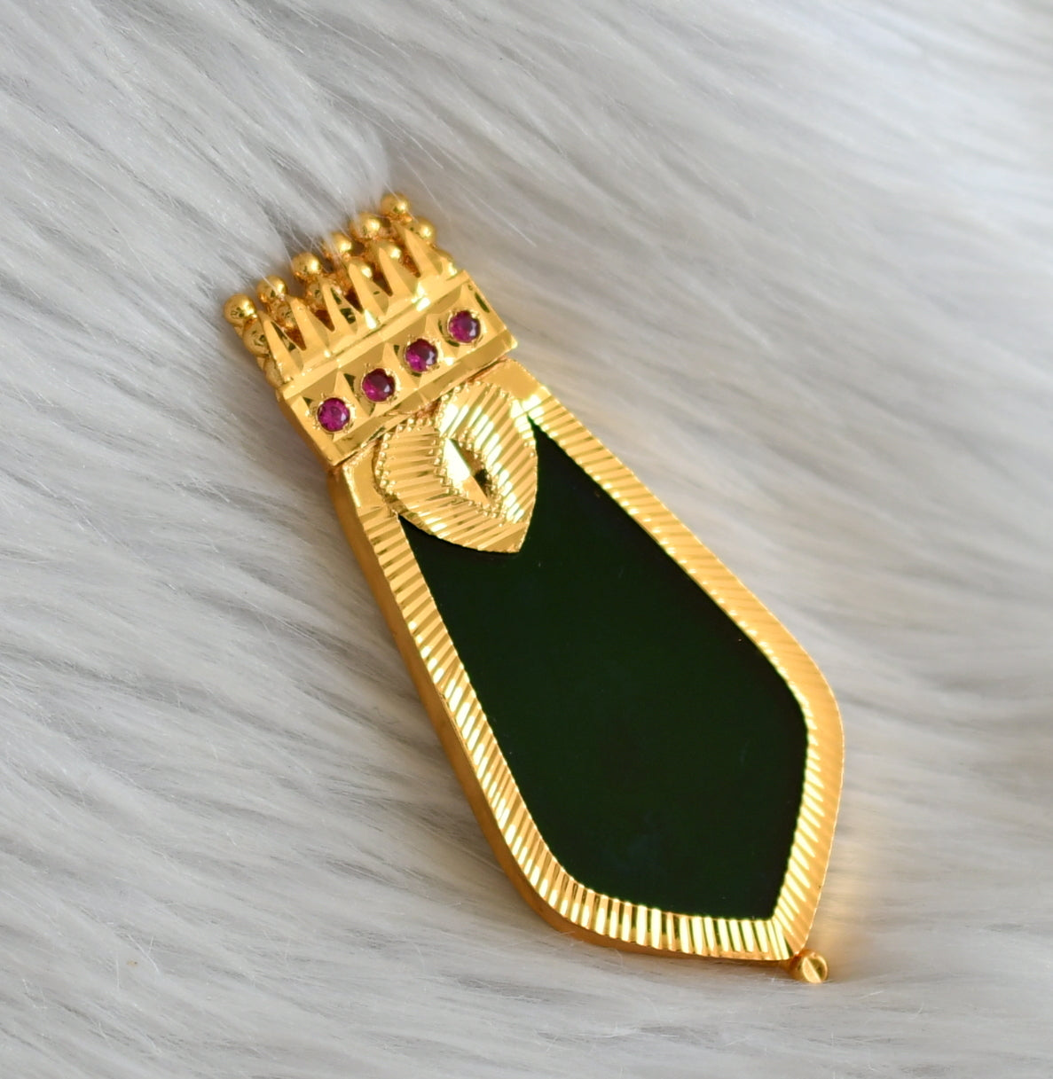 Gold tone kerala style pink-green nagapadam pendant dj-44996