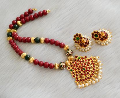 Gold tone red-green temple necklace set dj-27250