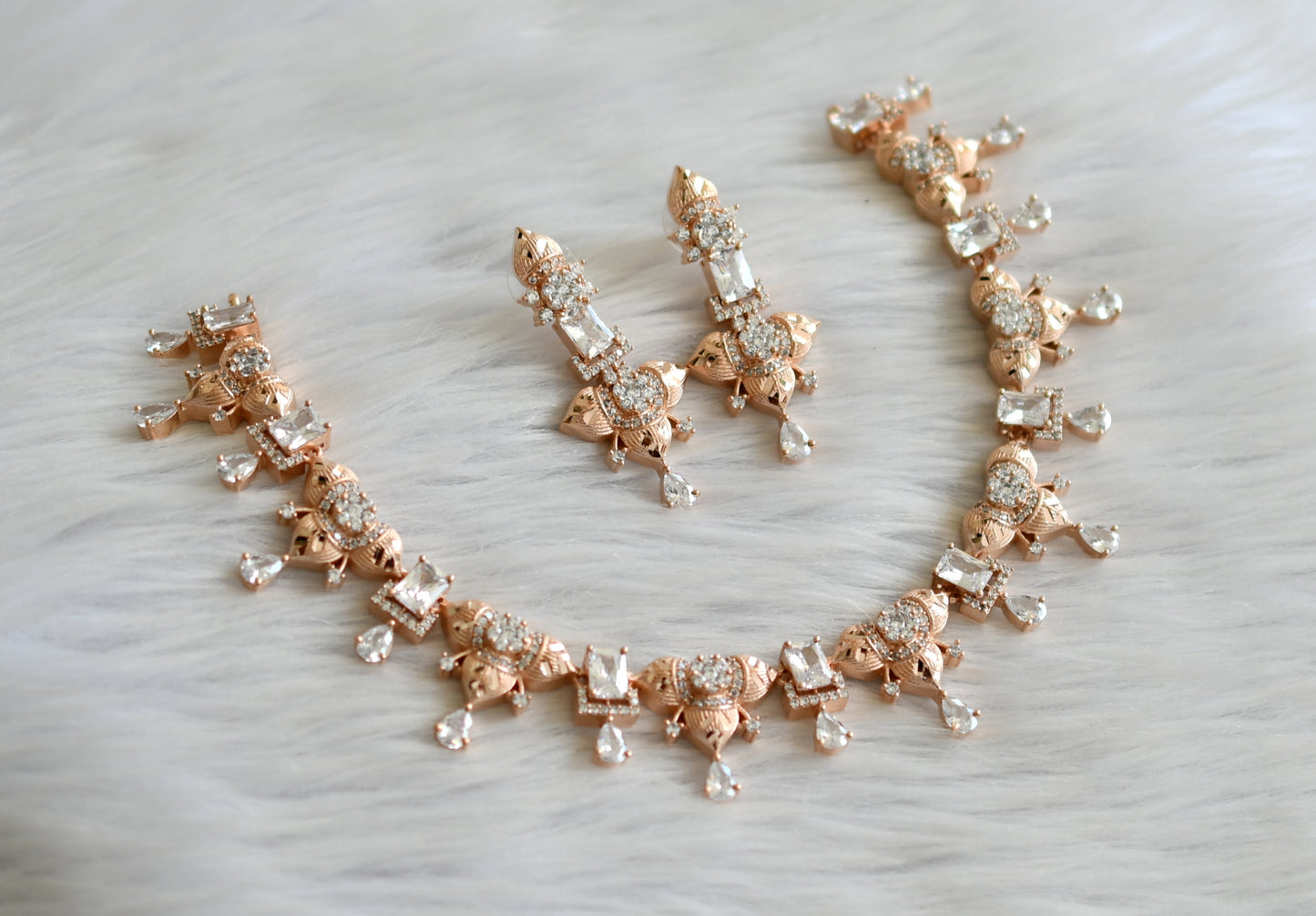 Rose gold cz white necklace set dj-30989