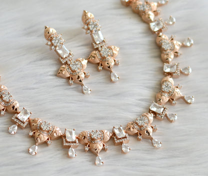 Rose gold cz white necklace set dj-30989