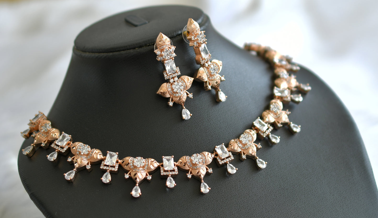 Rose gold cz white necklace set dj-30989