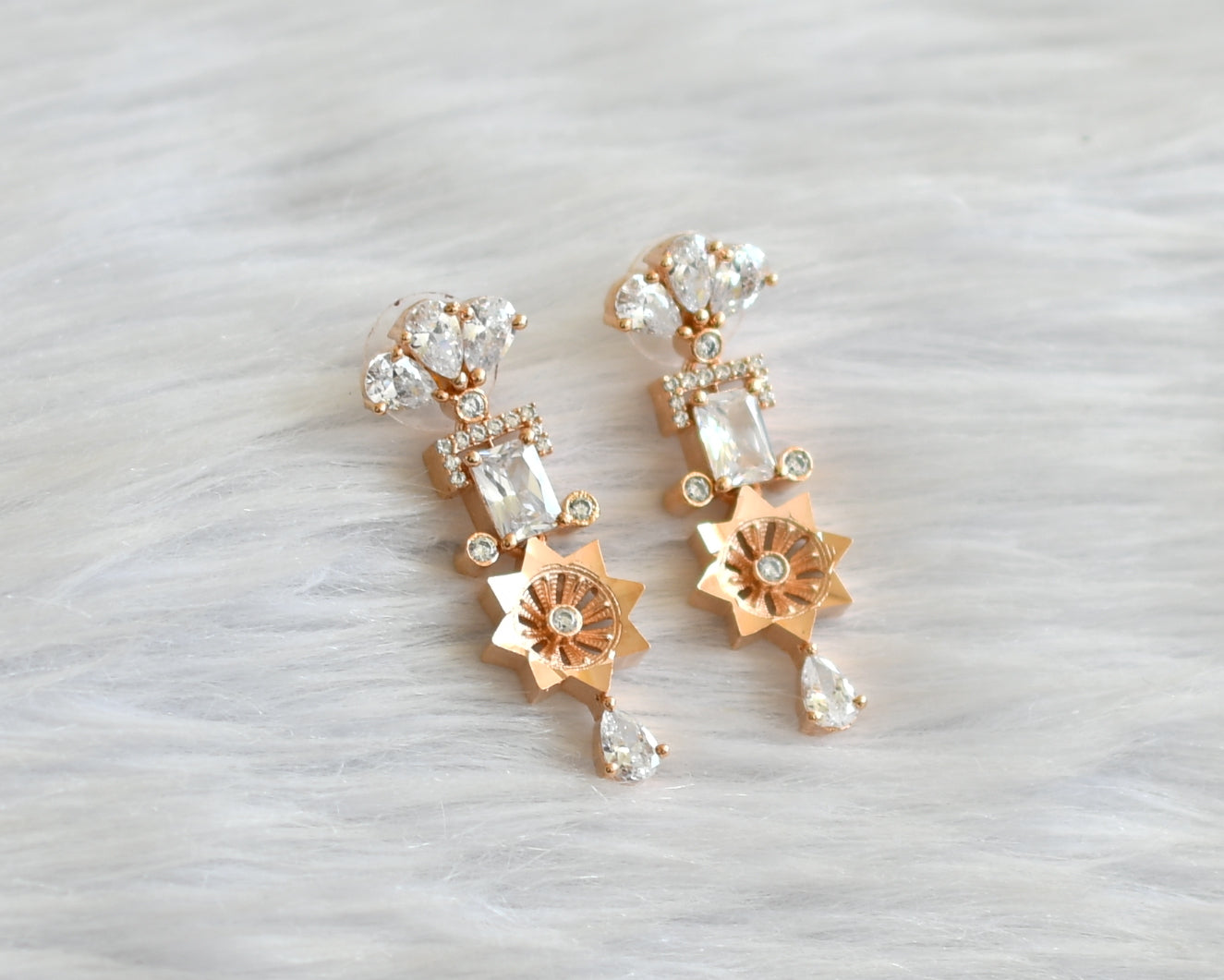 Rose gold cz white flower necklace set dj-30983