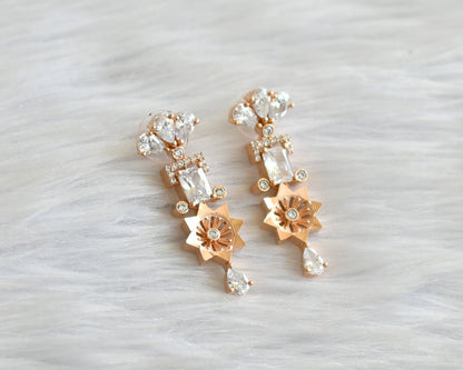 Rose gold cz white flower necklace set dj-30983