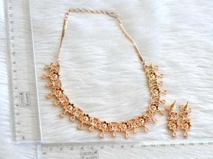 Rose gold cz white flower necklace set dj-30983