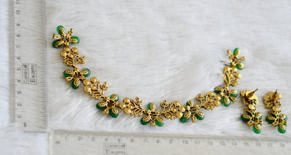 Matte finish cz pearl stone green bead flower necklace set dj-48436