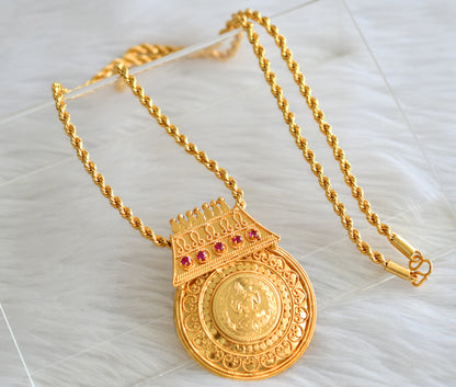 Gold tone 24 inches chain with pink lakshmi round pendant dj-43451