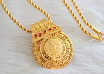 Gold tone 24 inches chain with pink lakshmi round pendant dj-43451