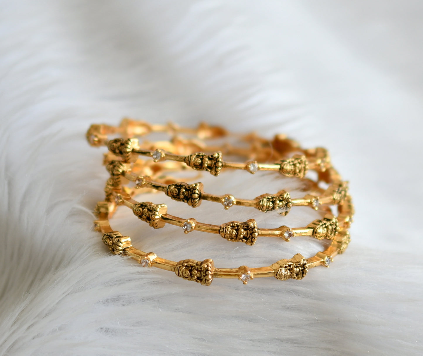 Antique gold tone white stone lakshmi bangles(2.6) dj-45015