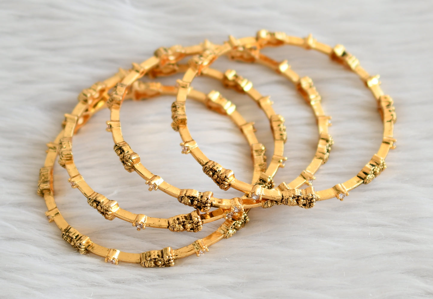 Antique gold tone white stone lakshmi bangles(2.6) dj-45015