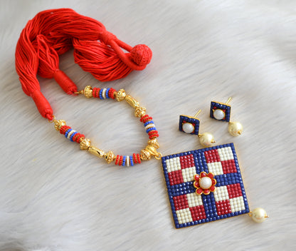 Gold tone Handmade red-blue Pachi pendant necklace set dj-03570