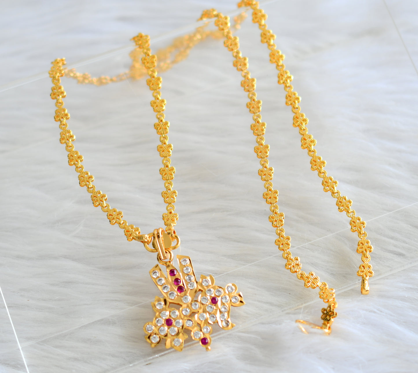 Gold tone 24 inches chain with Thirumal nama-shanku-chakra pendant dj-43453