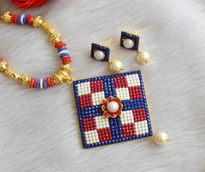 Gold tone Handmade red-blue Pachi pendant necklace set dj-03570