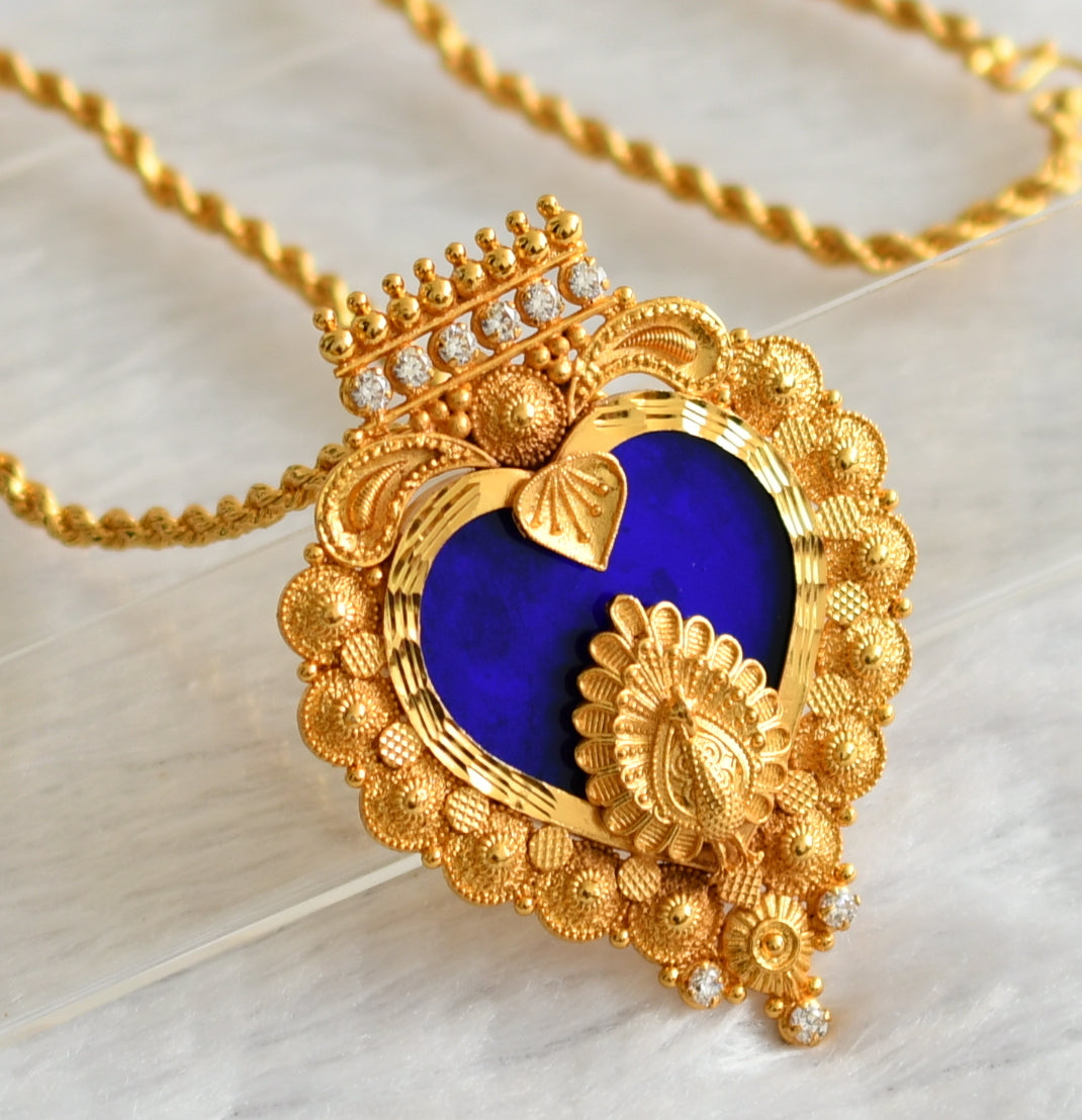 Gold tone 24 inches chain with white-blue kerala style heart pendant dj-46721