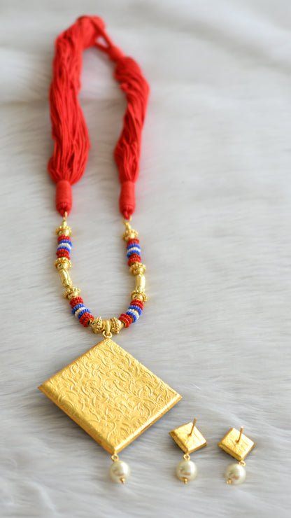 Gold tone Handmade red-blue Pachi pendant necklace set dj-03570