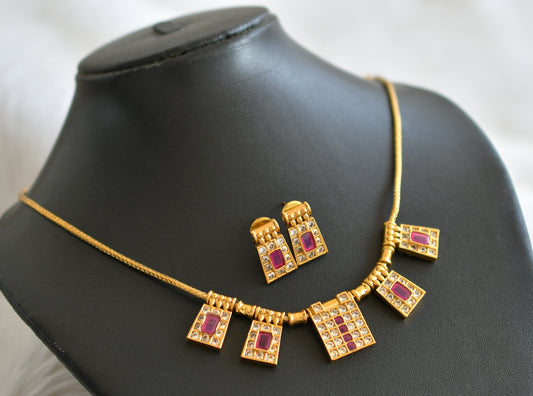 Matte finish ruby-white poothali necklace set dj-45017