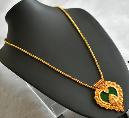 Gold tone 24 inches chain with pink-green peacock kerala style heart pendant dj-46720