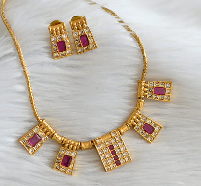 Matte finish ruby-white poothali necklace set dj-45017