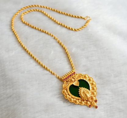 Gold tone 24 inches chain with pink-green peacock kerala style heart pendant dj-46720