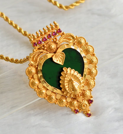 Gold tone 24 inches chain with pink-green peacock kerala style heart pendant dj-46720