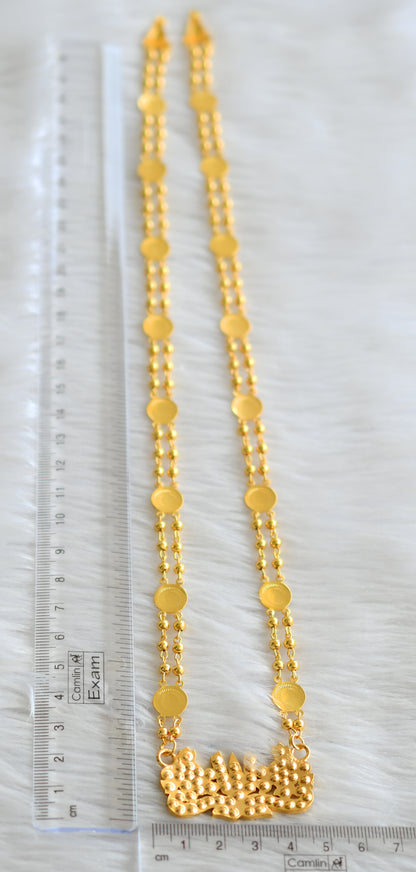 Gold tone 24 inches lakshmi coin chain with ad pink-white shanku-chakra-nama pendant dj-43454