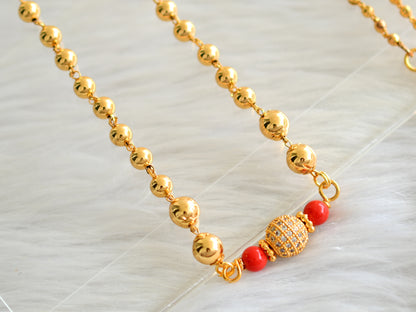 Gold tone coral-cz white ball pendant with ball chain dj-43455