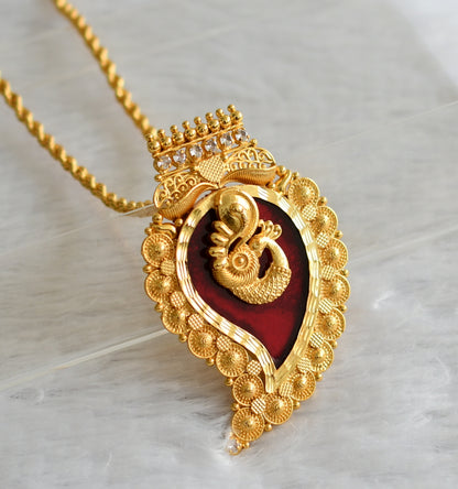 Gold tone 24 inches chain white-red mango peacock kerala style pendant dj-46725