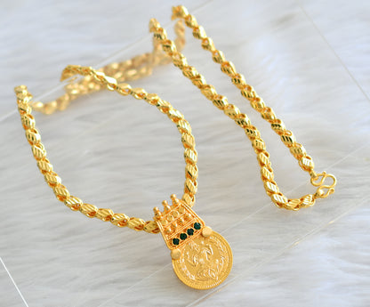 Gold tone 24 inches chain with green lakshmi round pendant dj-43456