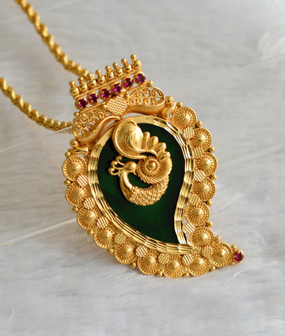 Gold tone 24 inches chain with pink-green mango peacock kerala style pendant dj-46723