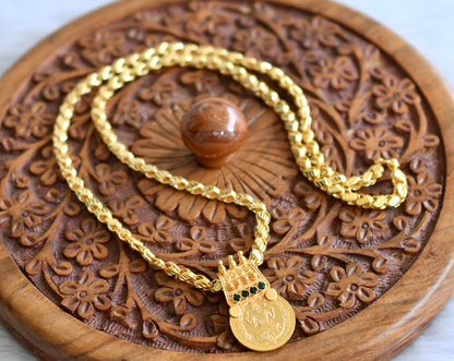 Gold tone 24 inches chain with green lakshmi round pendant dj-43456