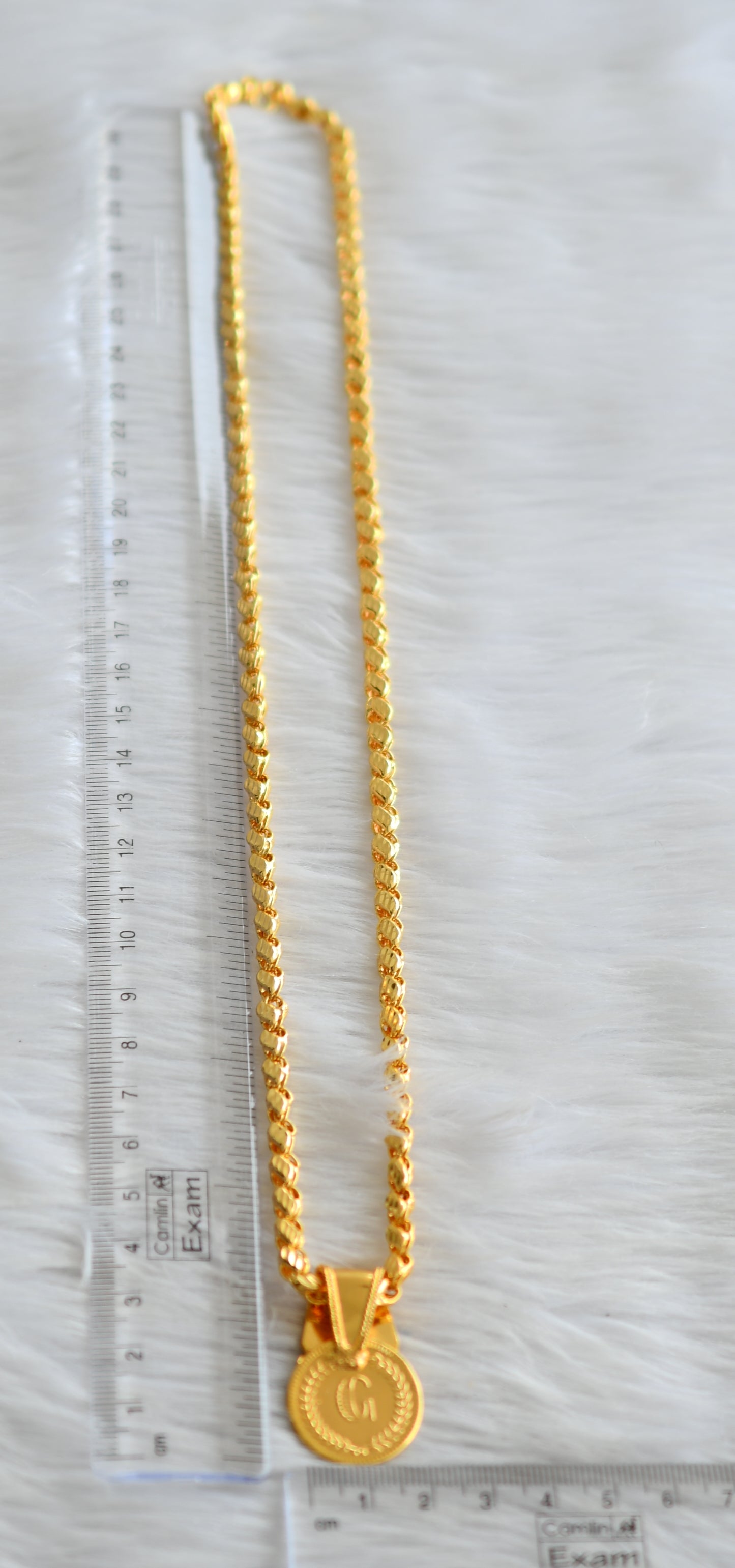 Gold tone 24 inches chain with green lakshmi round pendant dj-43456