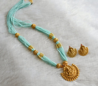 Matte finish kemp stone lakshmi sea blue beaded haar set dj-46716