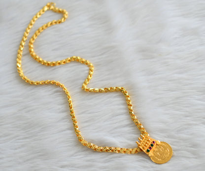 Gold tone 24 inches chain with pink-green lakshmi round pendant dj-43457