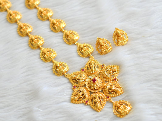 Gold tone kerala style ruby lakshmi flower haar set dj-43463