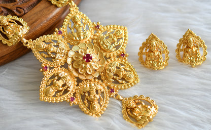 Gold tone kerala style ruby lakshmi flower haar set dj-43463