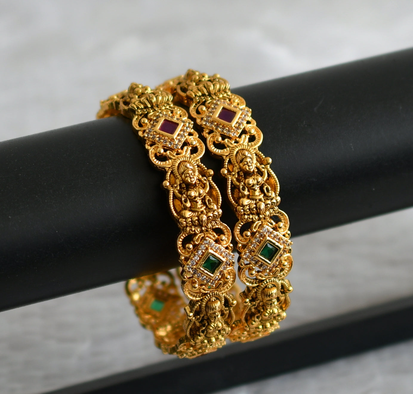 Matte finish ruby-green-white lakshmi bangles(2.8) dj-48463