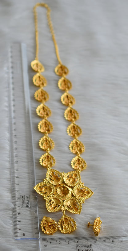 Gold tone kerala style ruby lakshmi flower haar set dj-43463