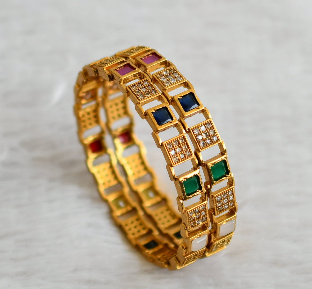 Matte finish cz navaratna block stone bangles(2.4) dj-48464