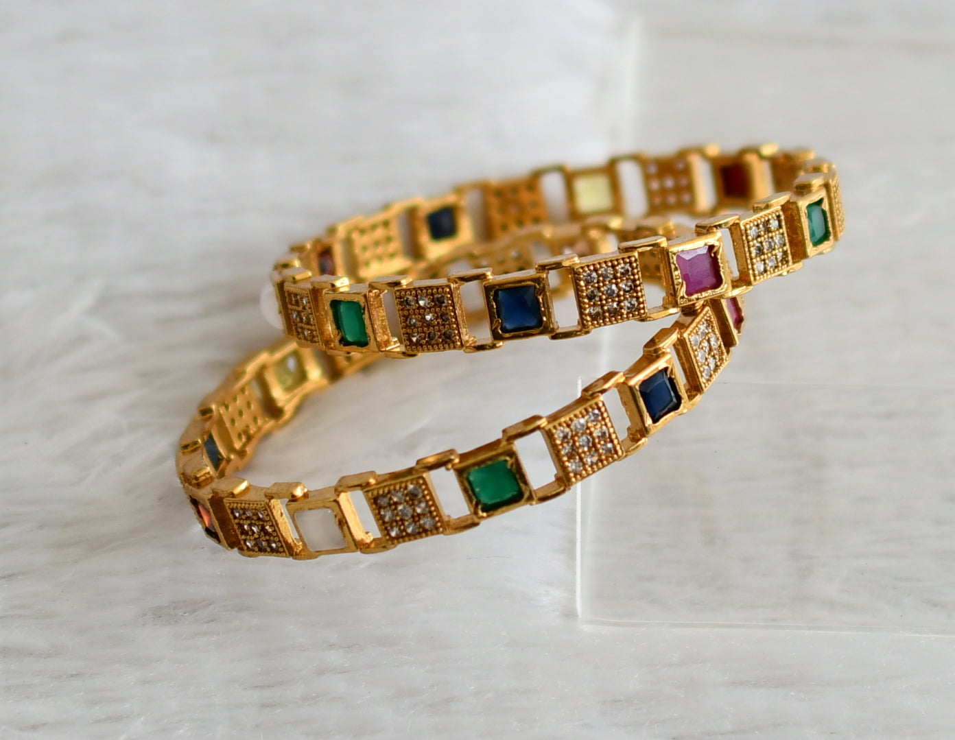 Matte finish cz navaratna block stone bangles(2.4) dj-48464