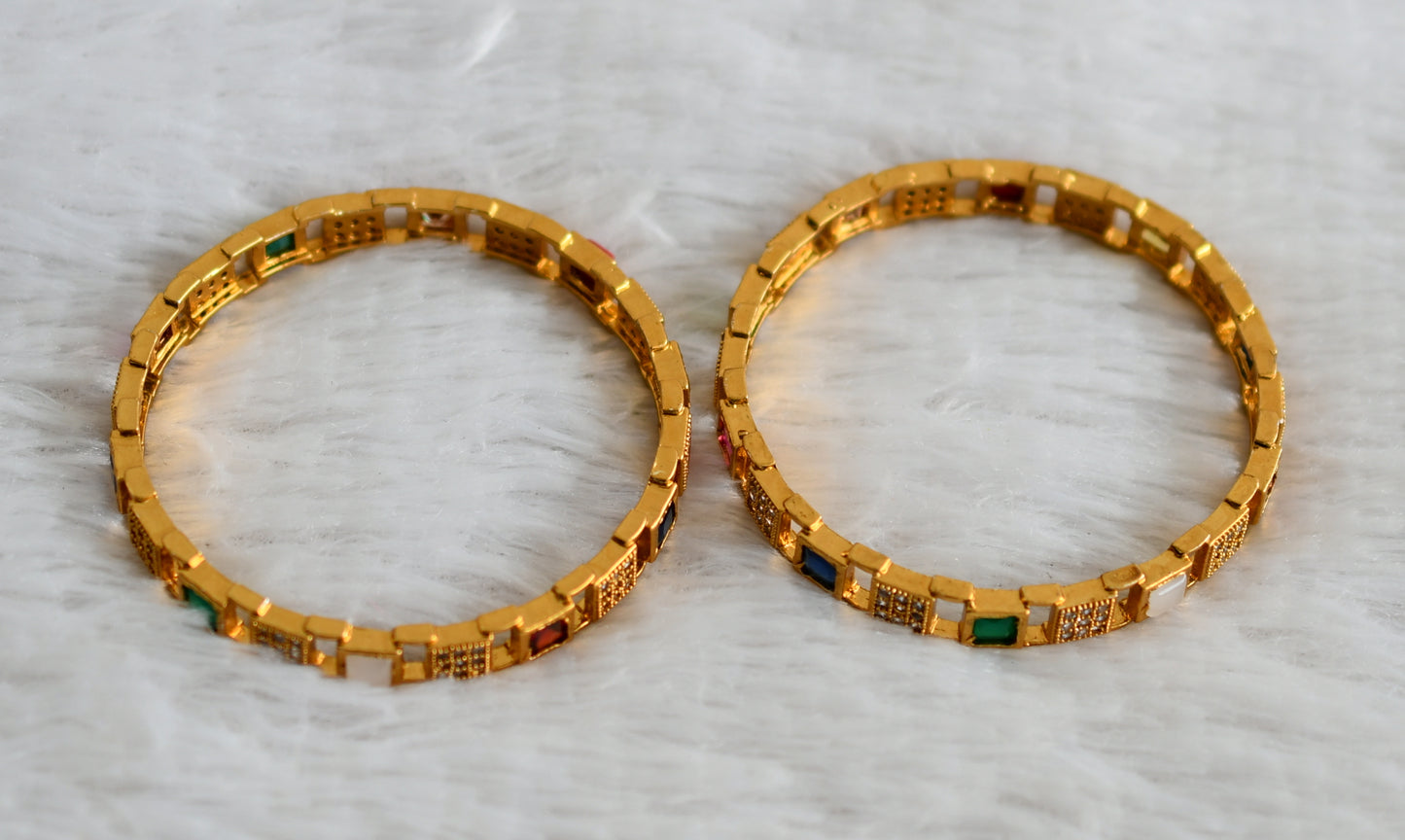 Matte finish cz navarathna block stone bangles(2.6) dj-48465