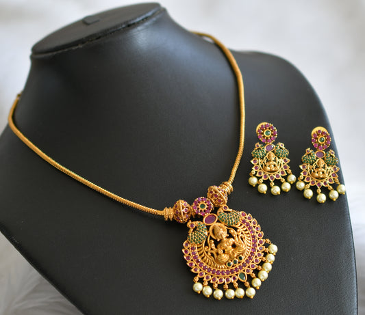 Matte finish ruby-green lakshmi-peacock necklace set dj-45026