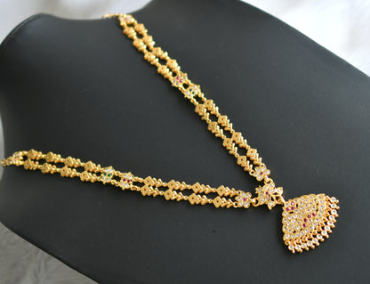 Gold tone ad ruby-white-green stone double layer south Indian style haar dj-42173