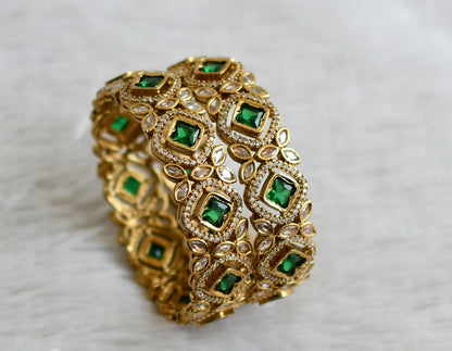 Antique gold tone cz white-bottle green stone bangles(2.4) dj-48471