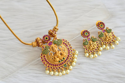 Matte finish ruby-green lakshmi-peacock necklace set dj-45026