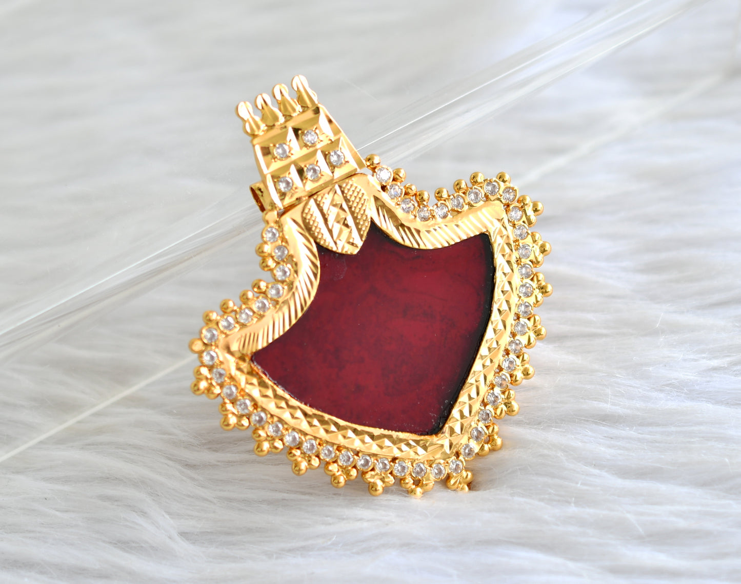 Gold tone kerala style red palakka pendant dj-43459